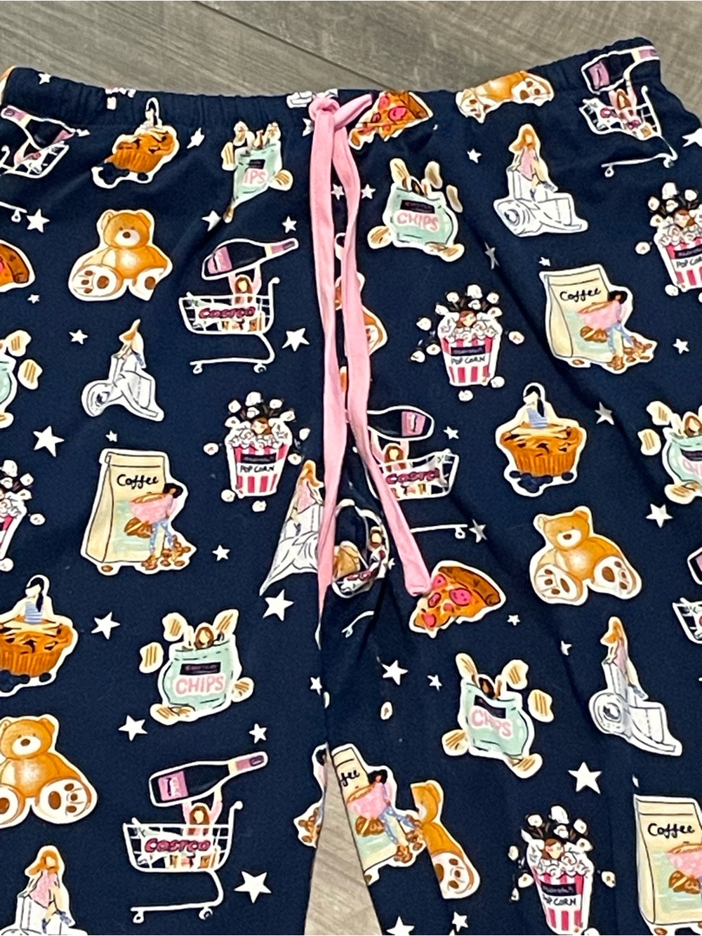 Costco Navy Snack & Toy Print Pajama Pants with Pink Drawstring Size M - Picture 2 of 7